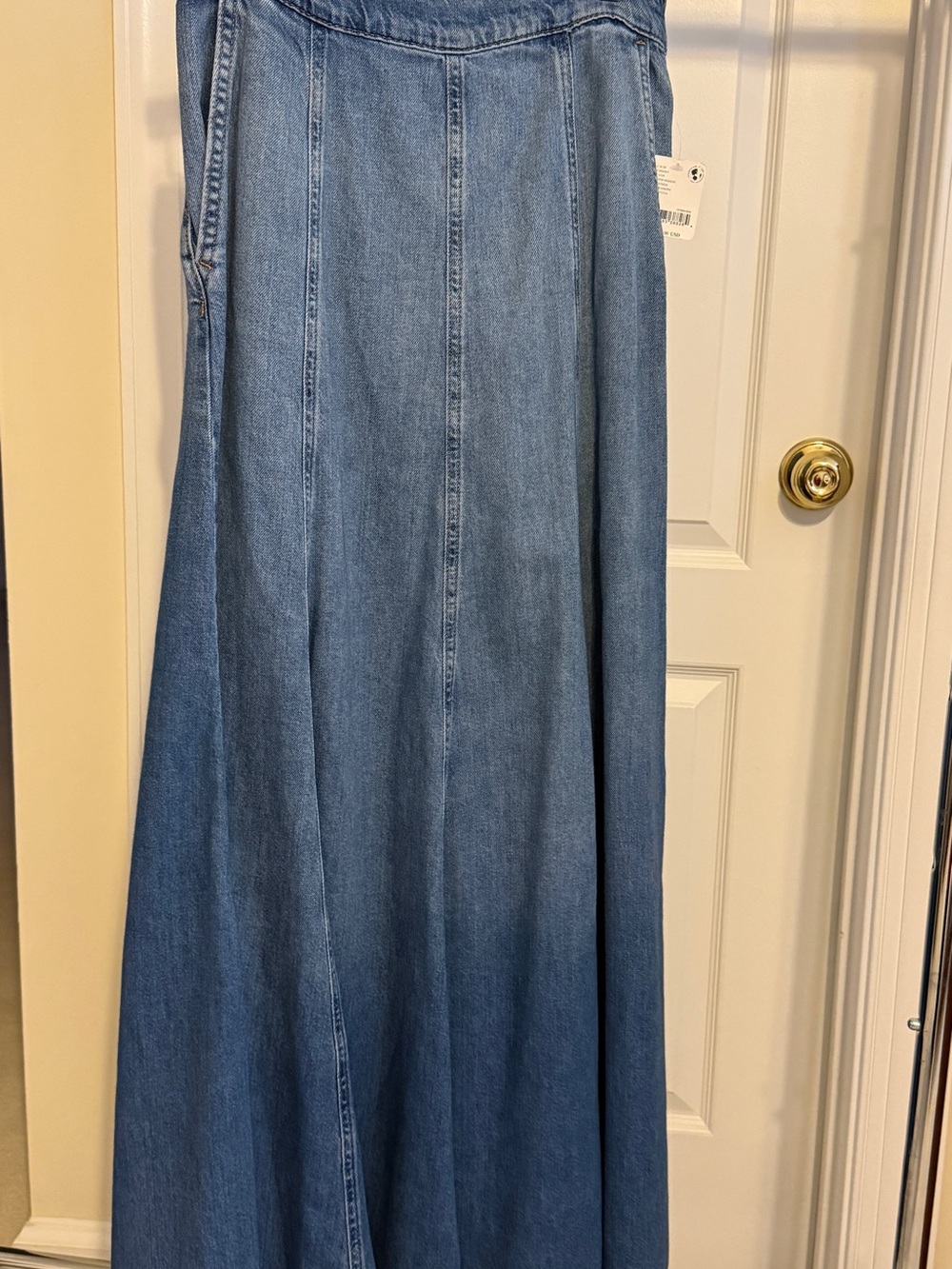 BRAND NEW We The Free Long A-Line Denim Skirt in Light Blue